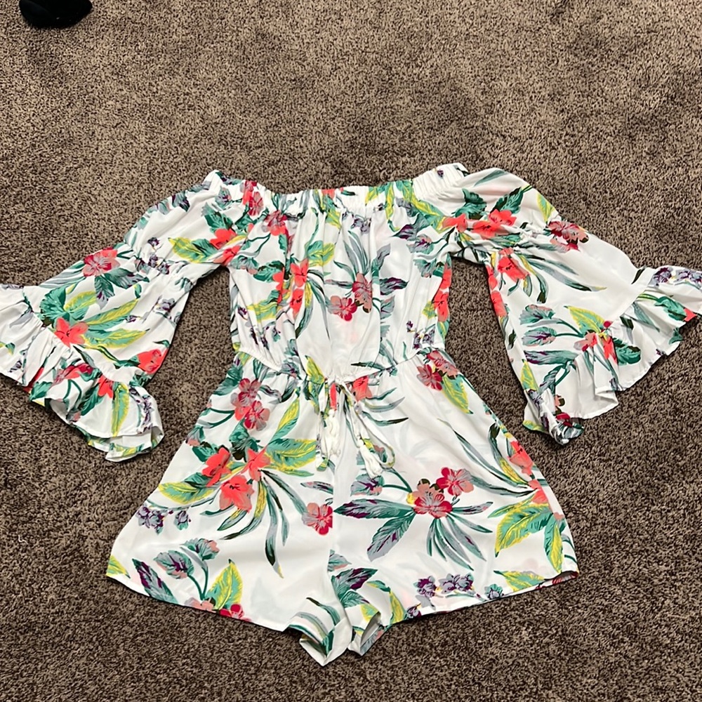 Floral off the shoulder jumpsuit/ romper